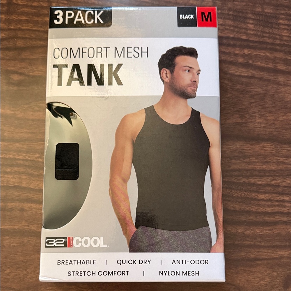 32 Degrees Men’s Black Comfort Mesh Tank - 3 Pack